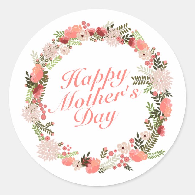 Elegant Happy Mother's Day Floral Wreath Sticker (Front)