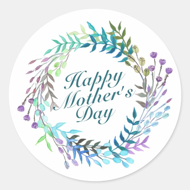 Elegant Happy Mother's Day Floral Wreath Sticker (Front)
