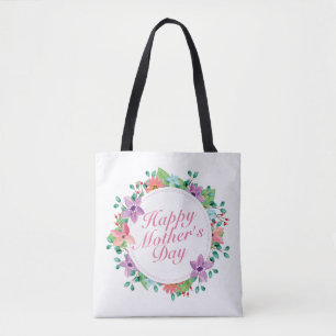 Elegant Happy Mother's Day Floral Wreath Tote Bag