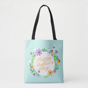 Elegant Happy Mother's Day Floral Wreath Tote Bag