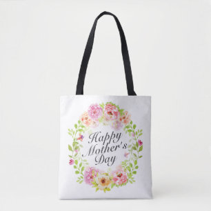 Elegant Happy Mother's Day Floral Wreath Tote Bag