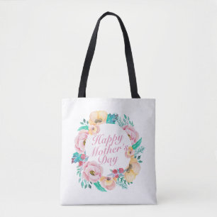 Elegant Happy Mother's Day Floral Wreath Tote Bag