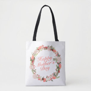Elegant Happy Mother's Day Floral Wreath Tote Bag