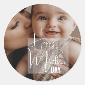 Elegant Happy Mother's Day Photo Greeting  Classic Round Sticker