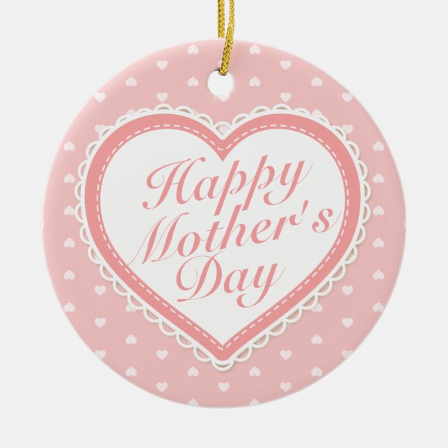 Elegant Happy Mother's Day Pink Hearts Ornament (Front)