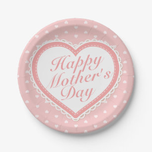Elegant Happy Mother's Day Pink Hearts Paper Plate