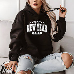 Elegant Happy New Year 2025 Navy Blue and White  Hoodie
