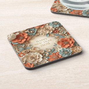 elegant happy new year floral coasters