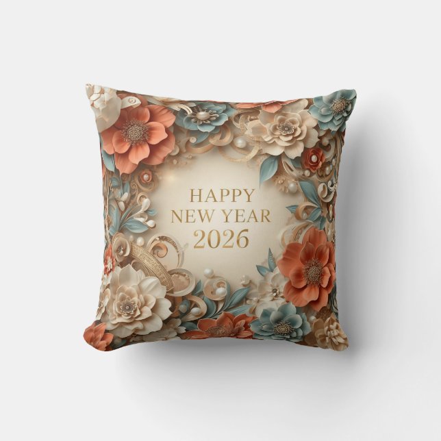elegant happy new year floral  throw pillow (Front)