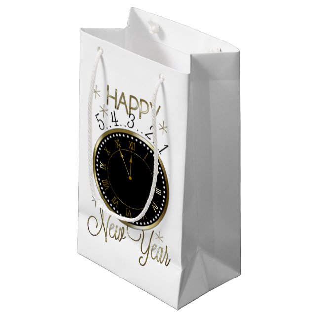 Elegant Happy New Year party clock Small Gift Bag (Front Angled)