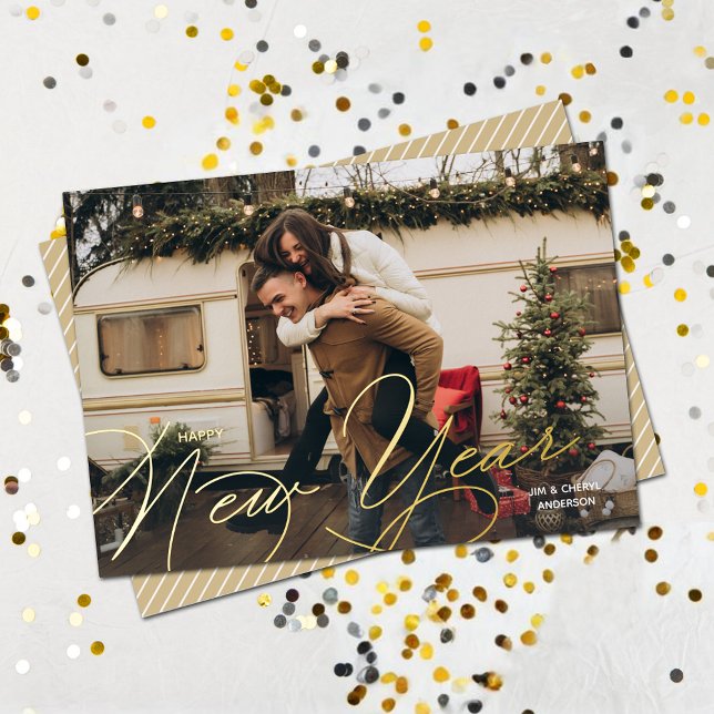 Elegant Happy New Year Script Foil Holiday Card (Elegant Happy New Year Script Foil Holiday Cards)
