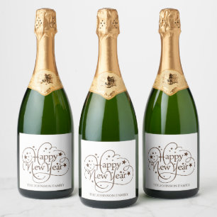 Elegant Happy New Year Script Sparkling Wine Label