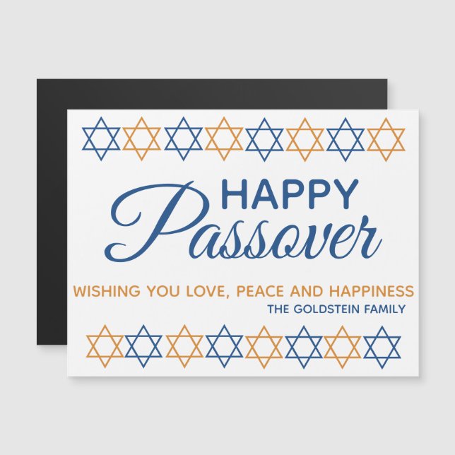 Elegant Happy Passover Blue and Gold Star of David (Front/Back)