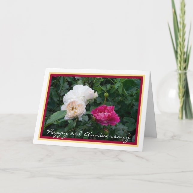 Elegant Happy Second Wedding Anniversary Roses Card (Front)