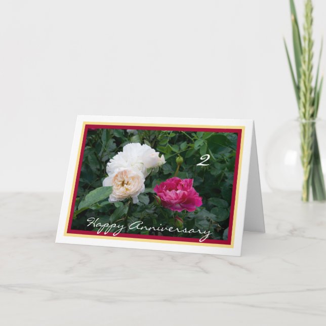Elegant Happy Second Wedding Anniversary w/ Roses Card (Front)