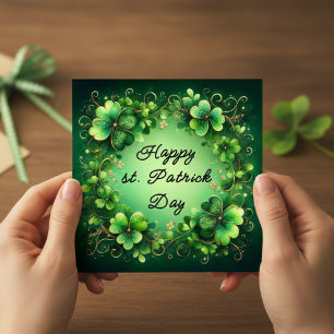 Elegant Happy St Patrick’s Day Shamrock Wreath Car Holiday Card
