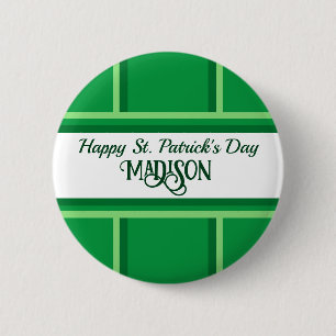 Elegant Happy St. Patrick's Day Custom Name Green 2 Inch Round Button