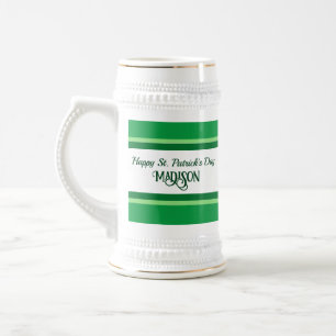 Elegant Happy St. Patrick's Day Custom Name Green Beer Stein