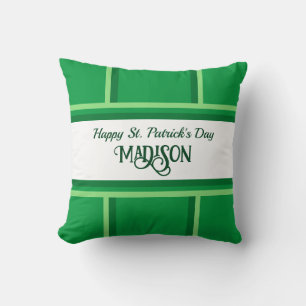 Elegant Happy St. Patrick's Day Custom Name Green Throw Pillow