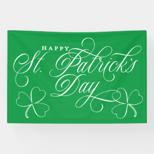 Elegant Happy St. Patricks Day script w/ shamrocks Banner