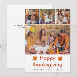 Elegant  Happy Thanksgiving Autumn Leaves 4 Photo Holiday Card