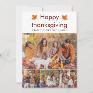 Elegant Happy Thanksgiving Autumn Leaves 4 Photo Holiday Card