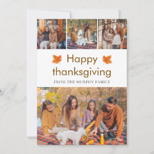 Elegant  Happy Thanksgiving Autumn Leaves 4 Photo Holiday Card