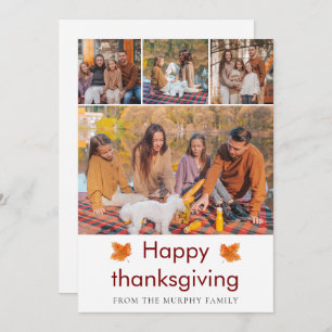 Elegant  Happy Thanksgiving Autumn Leaves 4 Photo Holiday Card