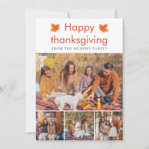 Elegant  Happy Thanksgiving Autumn Leaves 4 Photo Holiday Card
