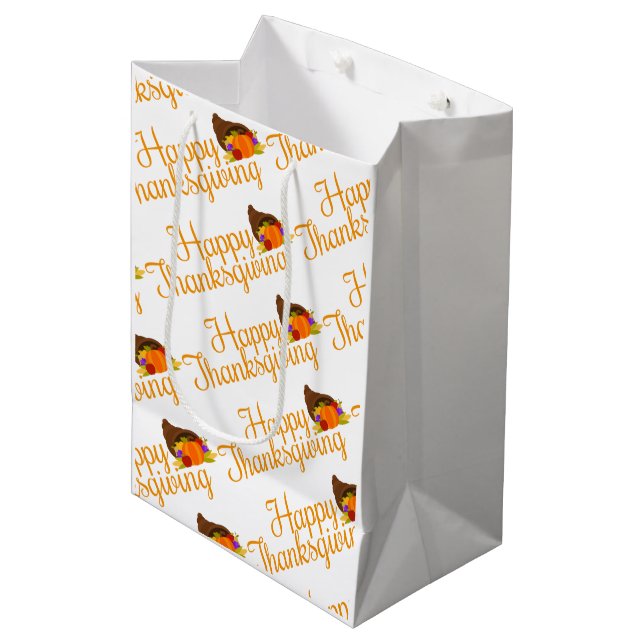 Elegant Happy Thanksgiving Greetings Medium Gift Bag (Front Angled)
