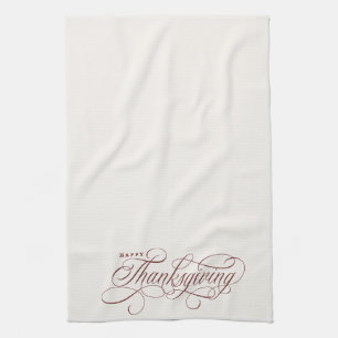 Elegant Happy Thanksgiving script design Kitchen Towel