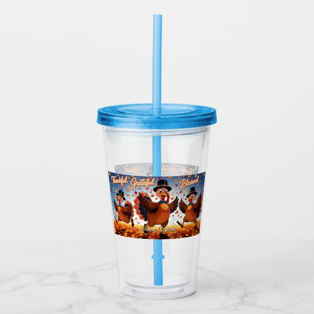 Elegant Happy Thanksgiving Turkey Acrylic Tumbler (Front)
