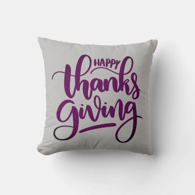Elegant Happy Thanksgiving Typography Outdoor Throw Pillow (Front)