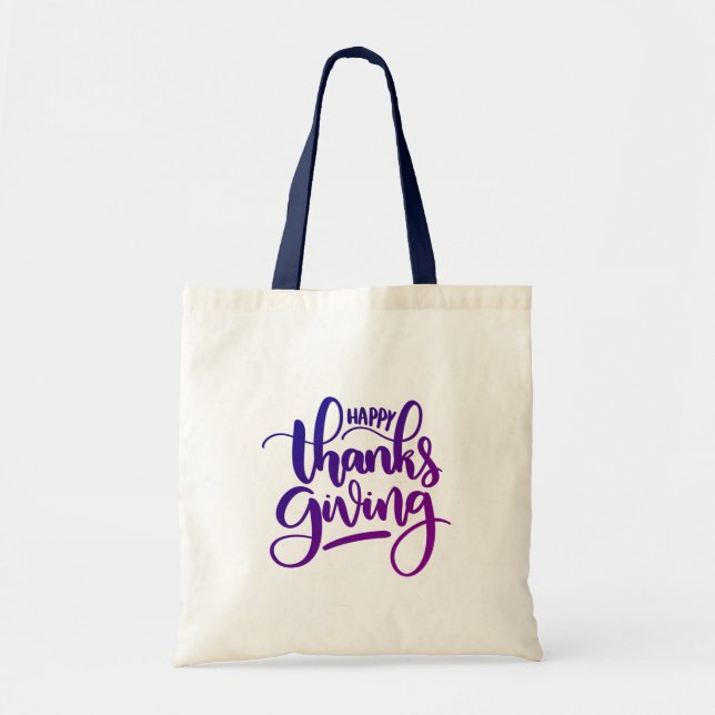 Elegant Happy Thanksgiving Typography Tote Bag (Front)