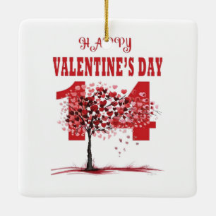 Elegant Happy Valentine’s Ceramic Square Ornament. Ornament