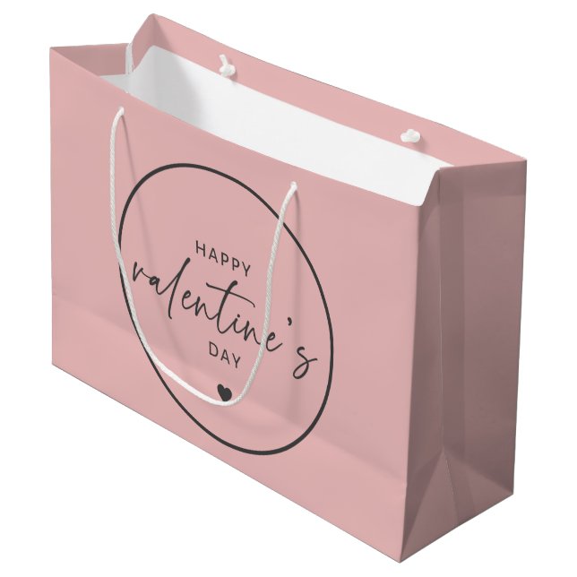 Elegant Happy Valentine's day Blush Pink Large Gift Bag (Front Angled)