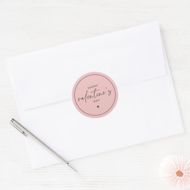 Elegant Happy Valentine's day Classic Round Sticker (Envelope)