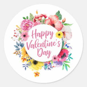 Elegant Happy Valentine's Day Floral Sticker Seal