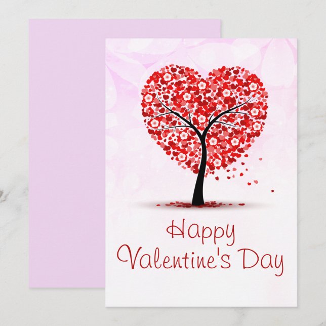 Elegant Happy Valentine's Day Heart Tree Card (Front/Back)