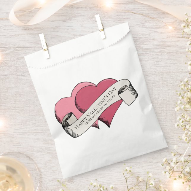 Elegant Happy Valentine's Day Pink Hearts Favour Bag (Clipped)
