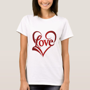 Elegant Happy Valentine's Day Red Heart White T-Shirt