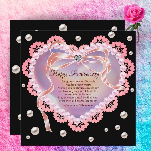 Elegant Happy Wedding Anniversary Pink Lace Heart  Card (Creator Uploaded)