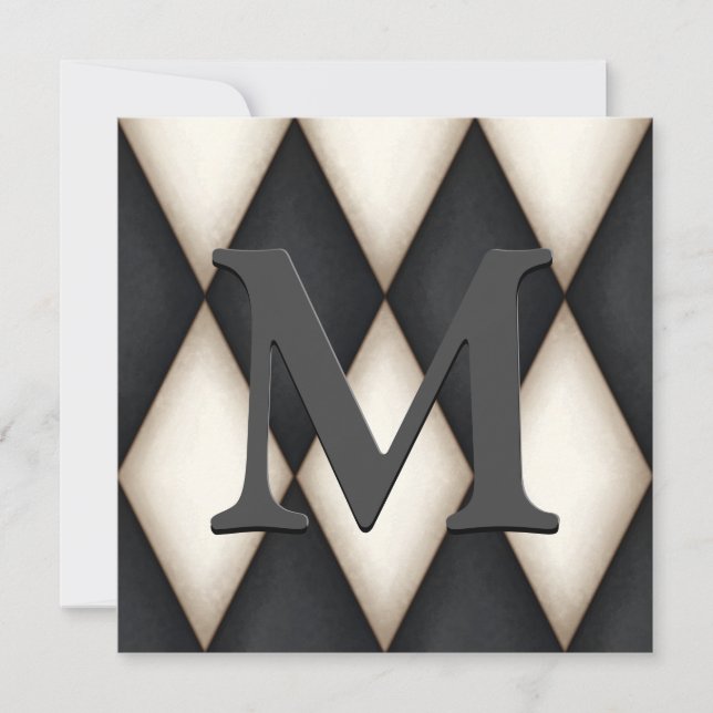 Elegant Harlequin Pattern Personalized Monogram Announcement (Front)