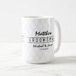 Elegant Harlequin Personalized Groomsman Wedding Coffee Mug<br><div class="desc">Elegant subtle gray and white harlequin pattern personalized groomsman wedding mug.</div>