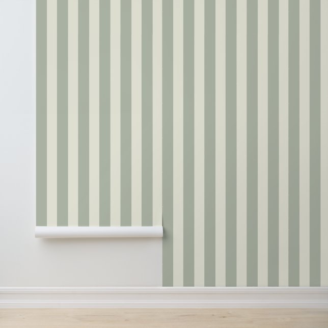 Elegant Harmonious Sage Green White Stripe Wallpaper (Application)