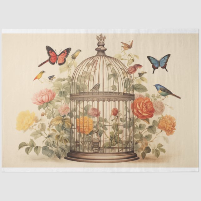 Elegant Harmony: Birdcage Decoupage Tissue Paper (Front)