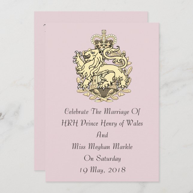 Elegant Harry & Meghan Party Invitation (Pink) (Front/Back)