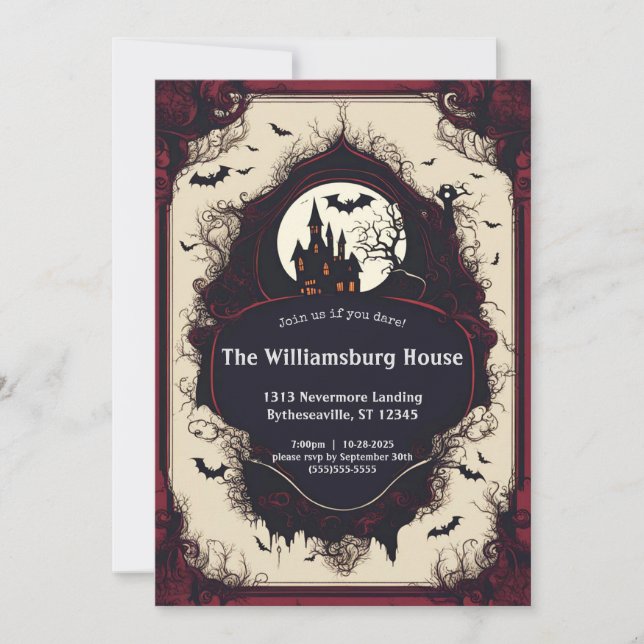 Elegant Haunted House Halloween  Invitation (Front)