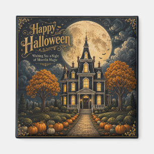 Elegant Haunted Manor Halloween Magnet