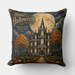 Elegant Haunted Manor Halloween Throw Pillow